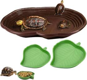 Xdonef 726084410589 3pcs Tortoise Water Bowl With Ramp Leaf Food Dish Turtle Pool