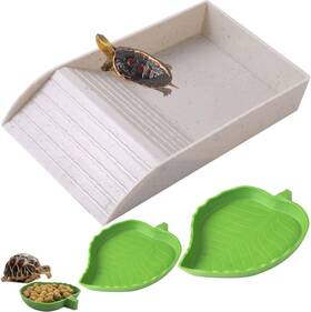 Xdonef 744759469083 3pcs Tortoise Food Dish With Ramp And Basking Platform Leaf Water