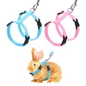 Zaplyte 683007498263 2pcs Rabbit Harness And Leash Small Animal Pink/sky Blue