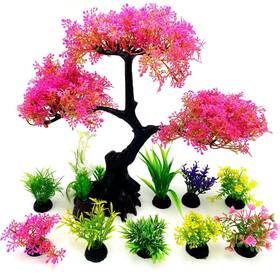 2402038 Zeromall Artificial Aquarium Plants Fish Tank Decorations 10 Pcs Cherry Blossom Aqua