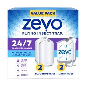 Zevo 810121290255 2 Flying Insect Traps And Cartridges - Plug In Fly Trap Indoor Bug Cat