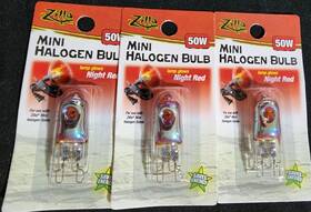 Zilla 605283555546 Newzilla Reptile Terrarium Heat Lamps Mini Halogen Bulb Night Red 50w 3 Pack