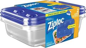 Ziploc 791398586589 Storage Containers Large Rectangle 2 Pack One Press Seal 2.25 Quart