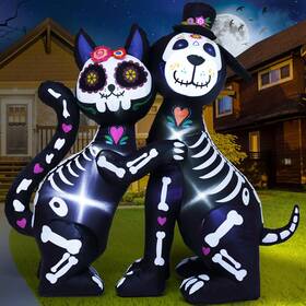 Funflatable-004 Zpisf 741416820195 6 Ft Halloween Inflatables Skeleton Black Cat And Dog Day Of The Dead Outdoor