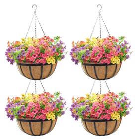 Zv-btdl-14-4 Zvowos 14 Inch Black Flat Iron Metal Hanging Planter Basket With Coco Coir Liner 4 P