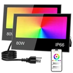 Remon Led Flood Light Outdoor 800W Equivalent 8000LM Smart Rgb Black. Fixed Price $85.35.