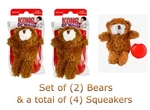 (2) Kong Dr Noyz Teddy Bear Toy + Refill Squeaker For Xs-sm Dogs & Puppies. Fixed Price $9.95.