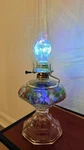 Antique Clear Glass Hexagon Kerosene Oil Lamp Chimney Marbles Inside Base 20"ALL. Fixed Price $45.00.