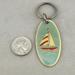 Vintage Red & White Sailboat Ocean Nautical Coastal Fob Keychain Ring #64866. Fixed Price $12.00.