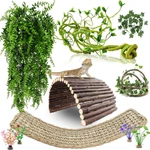 Bearded Dragon Tank Accessories, 10 Pcs Reptile Hammock Plants Bridge Green. Fixed Price $34.70.