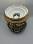 Elevated Cat Bowl With Stand Ceramic Kitty Dish + Stainless Steel Pet Feeder Cut. Fixed Price $9.60.