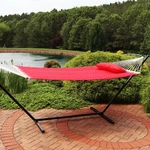 Large Quilted Fabric Hammock With Spreader Bars And Pillow - Red By Sunnydaze. Fixed Price $99.95.