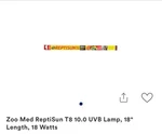 Zoo Med Reptisun T8 10.0 Uvb Lamp, 18" Length, Watts. Fixed Price $30.00.