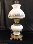 Vintage Currier & Ives Country Scene Milkglass Electric Table Lamp All Pieces. Fixed Price $99.95.