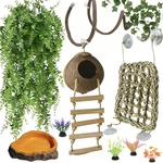 Leopard Gecko Tank Accessories. Reptile Hammock Vines Plants With Coconut Shell. Fixed Price $37.48.