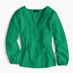 J.crew Drapey Crepe Faux-wrap Top Luminary Green Size 6 Item H2847. Fixed Price $68.00.