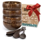 Jungle Culture 4 Polished Coconut Bowl & Wooden Spoons Set With Bamboo Straws. Fixed Price $19.00.