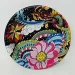 Komodo Dragon Tattoo Art Pet Dog Bowl Metal Reptile Flower Design Small/med 6". Fixed Price $7.99.