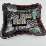 Vintage Usa 3419 Glazed Pottery Ashtray Large Green Brown 8 X 6 1/2. Fixed Price $39.99.