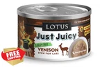 Lotus Cat Food Just Juicy Venison Stew 2.5OZ, Case Of 24. Fixed Price $98.99.