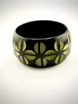 Vintage 1970 Craved Bracelet Bangle Bakelite Black Green Size Item -104. Fixed Price $64.00.