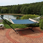 2-PERSON Quilted Fabric Hammock With Steel Stand Tidal Wave By Sunnydaze. Fixed Price $209.00.