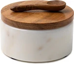 Cork & Mill White Marble Salt Cellar With Acacia Wood Lid And Spoon. Fixed Price $36.99.