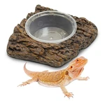 Pinvnby Gecko Feeder Bowl Resin Rock Reptile Water Dish With Feeding Brown. Fixed Price $11.99.