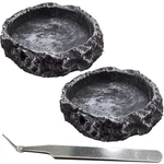 Ronyoung 2PCS Reptile Water Bowls Feeder Food Dish With Tongs Grey. Fixed Price $19.99.