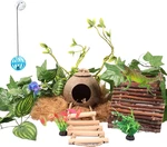 Crested Gecko Tank Accessories Reptile Vines Plants Coconut Shell Ladder Hideout. Fixed Price $22.80.