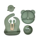Silicone Baby Toddler Feeding Set 6 Pcs Bib, Bowl, Plate, Sip Cup Spoon And Fork. Fixed Price $15.95.