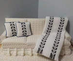Miniature Dollhouse Blue & White Bedspread/comforter/blanket/afghan Pillows. Fixed Price $8.50.
