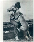 1980 Press Photo Woman & Pit Bull Dog Pet Have Tug Of War. Fixed Price $17.99.
