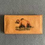 Check Book Cover Wallet Tan Genuine Cow Hide W/ Bear Design Nwt. Fixed Price $15.93.