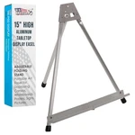 15" High Aluminum Tabletop Display Easel, Portable Artist Tripod Stand, Hold. Fixed Price $13.99.