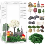 Jumping Spider Enclosure Habitat Miniature Figurine Clear Acrylic Moss 23 Pcs. Fixed Price $30.15.