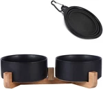 Petygooing Ceramic Dog Cat Bowls Set With Stand,black Food Water Bowl,sm. Fixed Price $33.79.