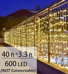 Solhice Led Curtain Lights Outside 40FT X 3FT For Backyard, 600 Plug. Fixed Price $19.99.