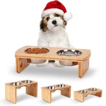 Bamboo Elevated Bowls For Small Dogs & Cats With 2 Stainless Steel. Fixed Price $30.80.